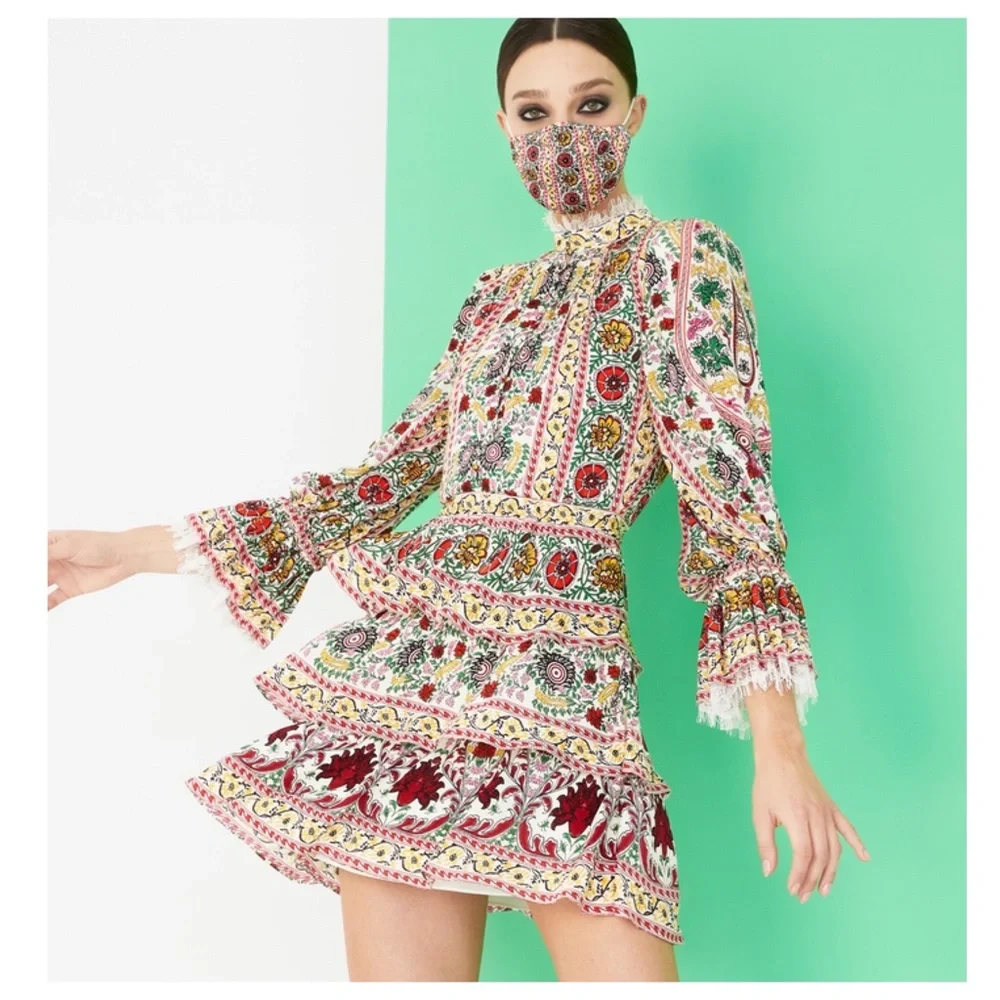 ALICE + OLIVIA Lawson Mock Neck Floral Mini Dress - Picture 2 of 13